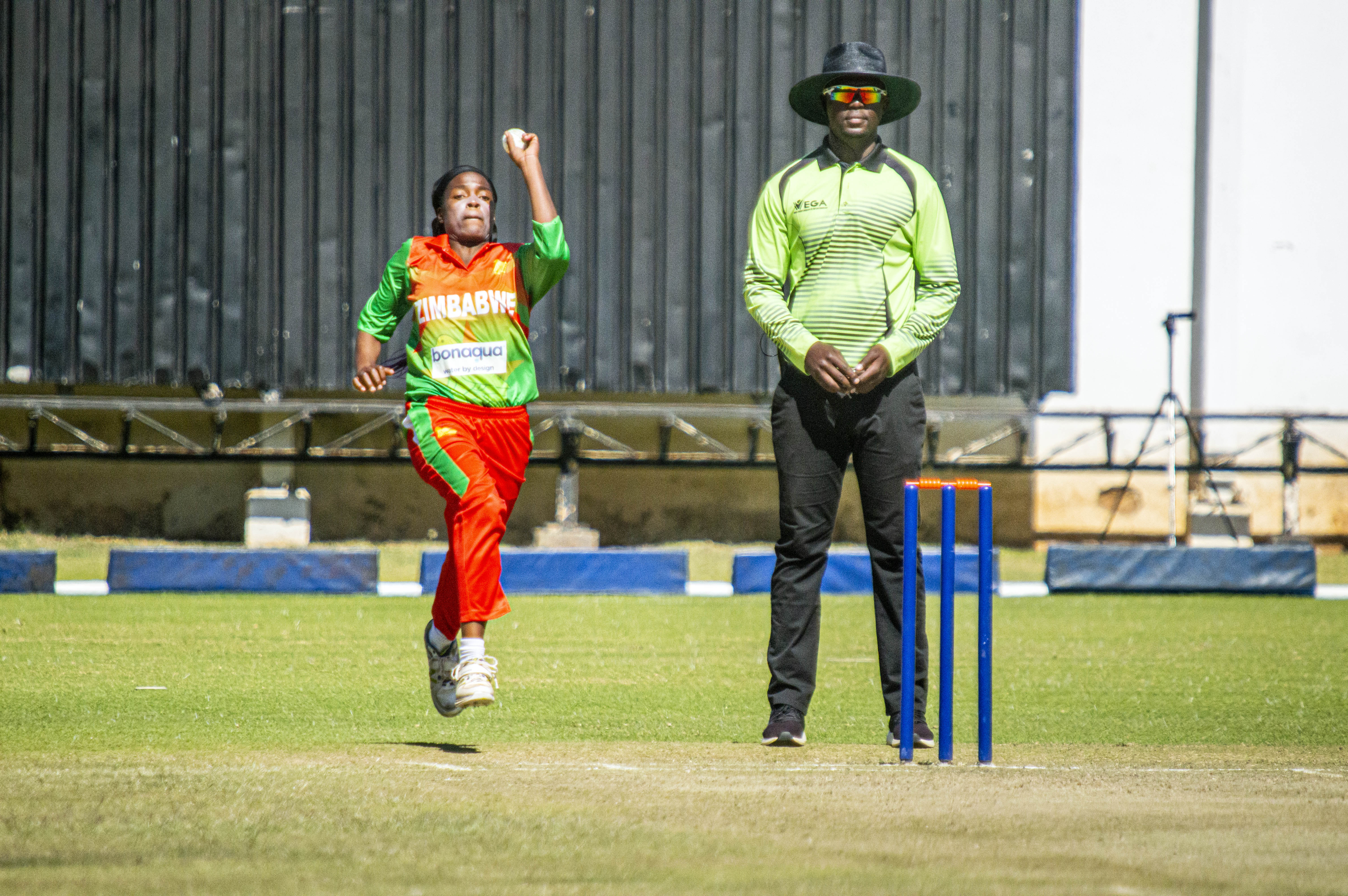 Nomvelo Sibanda in action for Zimbabwe Women in the fifth one-dayer against South Africa Emerging Women