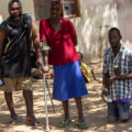 Raphael Mudenda (left) Catherine Mwembe and Tuesday Mwembe pose for a picture at their home in Binga (Pic By Lovejoy Mutongwiza)